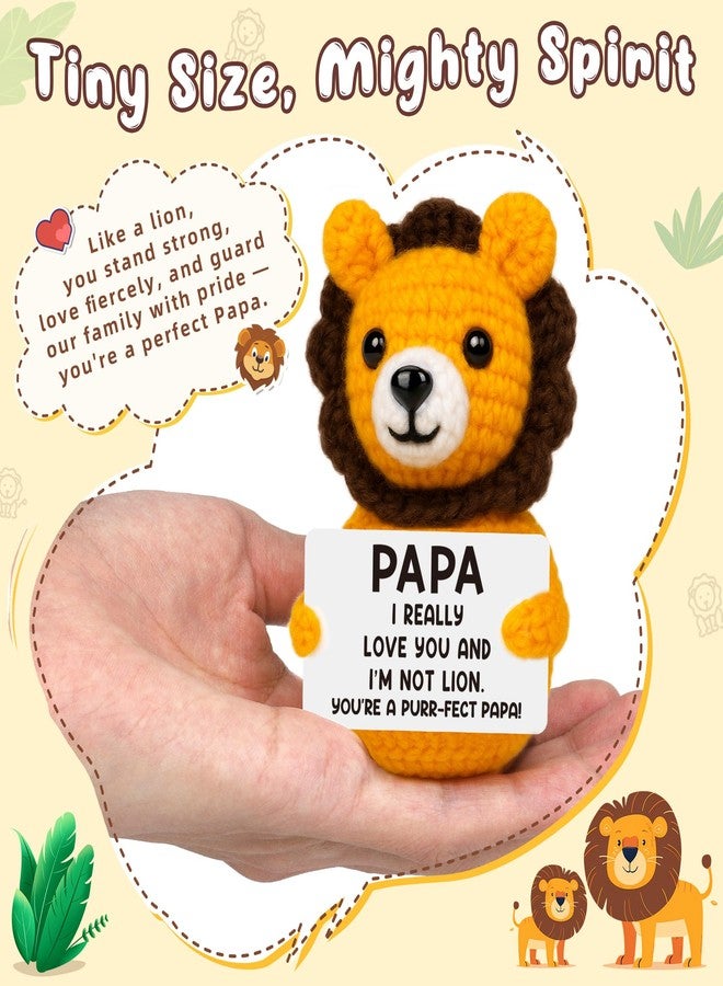 BdayPtion Grandpa Christmas Papa Gifts from Grandkids, Grandpa Birthday Xmas Stocking Stuffers Present from Granddaughter Grandson, Fathers Day Best Papa Ever Gifts, Funny Grandfather Crochet Lion - Image 2
